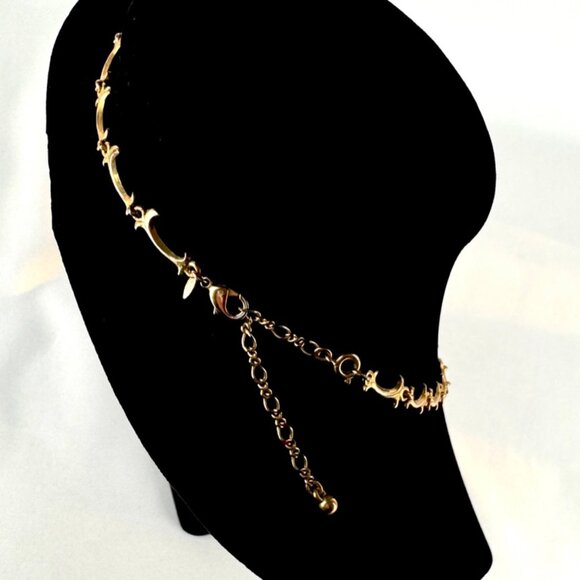 Vintage Gold and Vine, Y Necklance, Birolette Glass and Rhinestones, Pendant - Picture 12 of 14